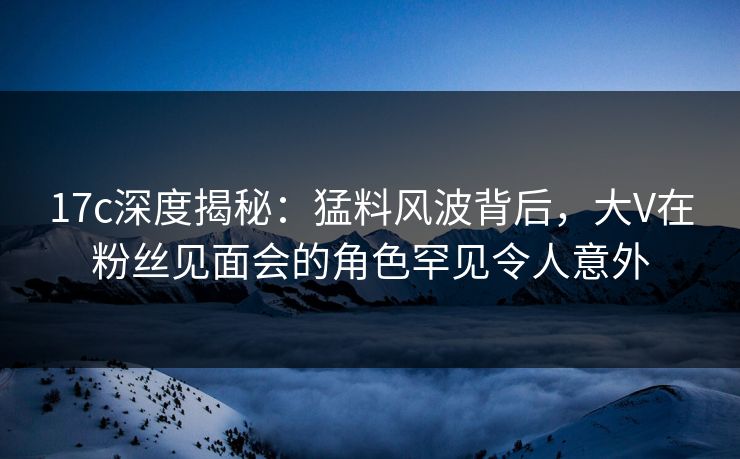 17c深度揭秘：猛料风波背后，大V在粉丝见面会的角色罕见令人意外